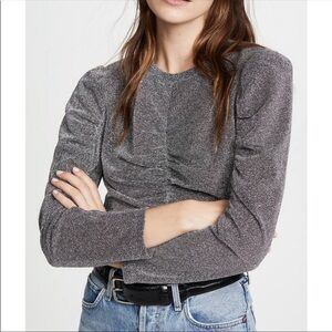 Rebecca Taylor Lurex Metallic Silver Ruched Blouse New Size Small